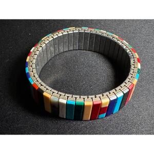 Vintage Mid Century Color-block Enamel Stretch Bracelet